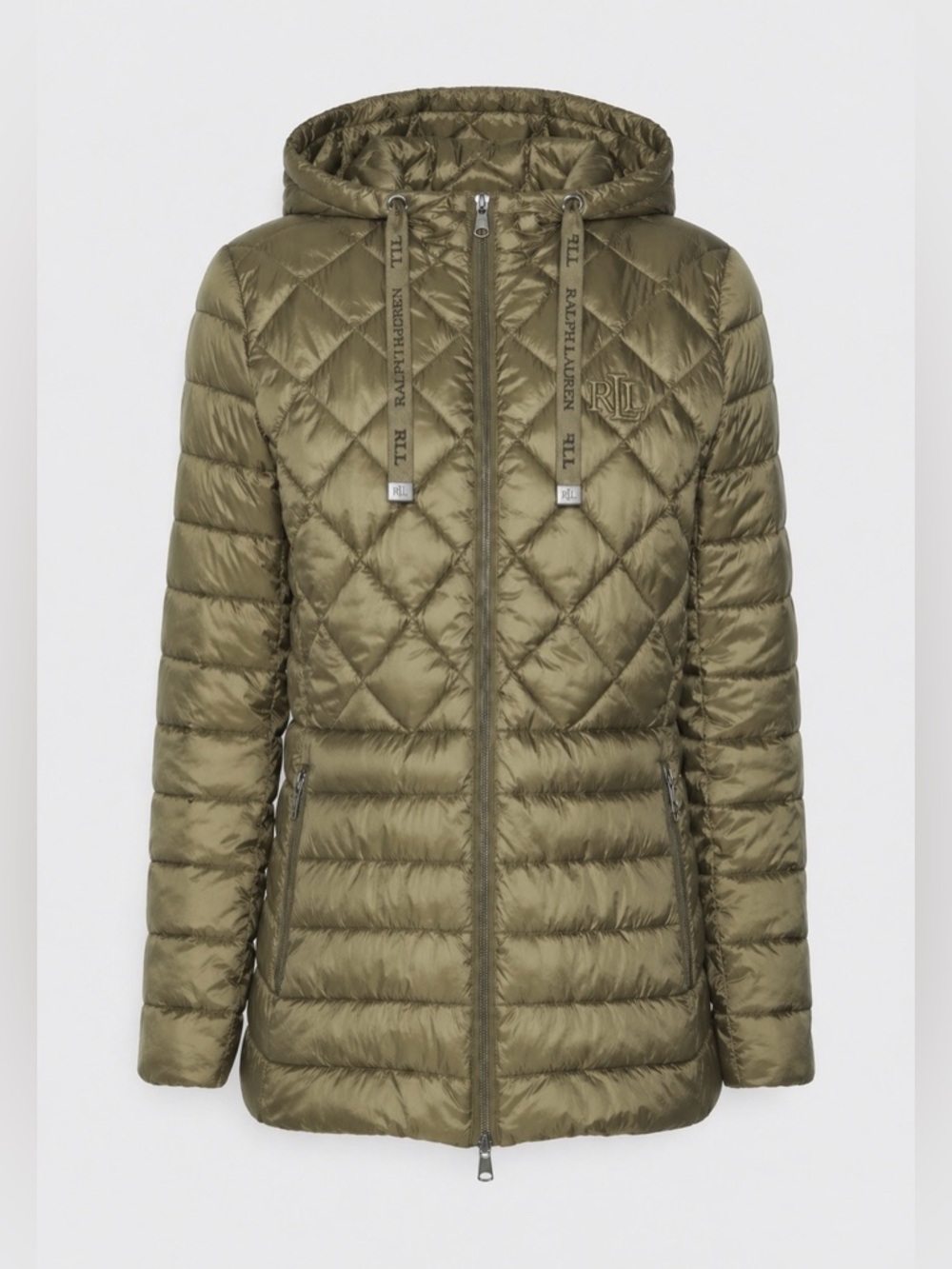 NWT Lauren Ralph Lauren Soft Puffer Hooded Recycled Jacket Olive Packable  Sz M - Picture 3 of 15